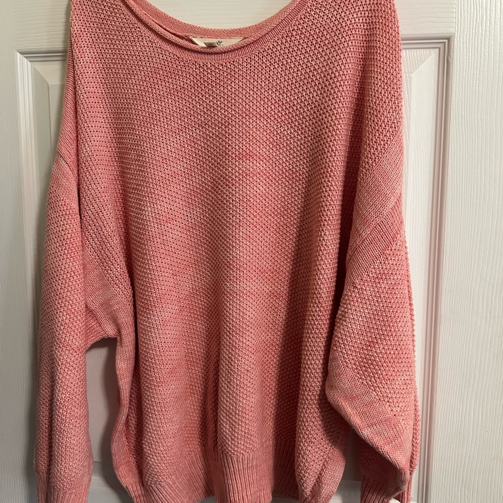 TERRA & SKY PLUS SIZE SCOOP NECK COSMO CORAL SWEATER 0X